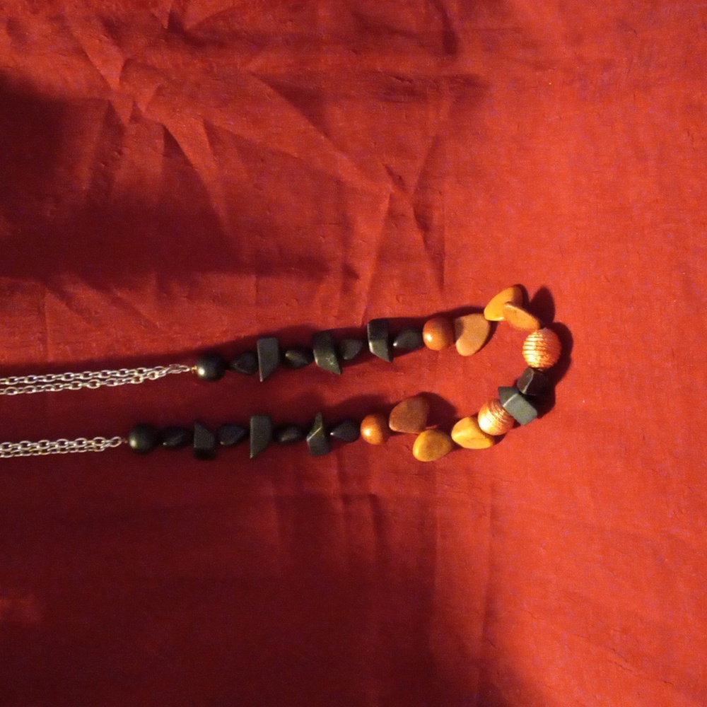 36" circle chain and wood bead necklace